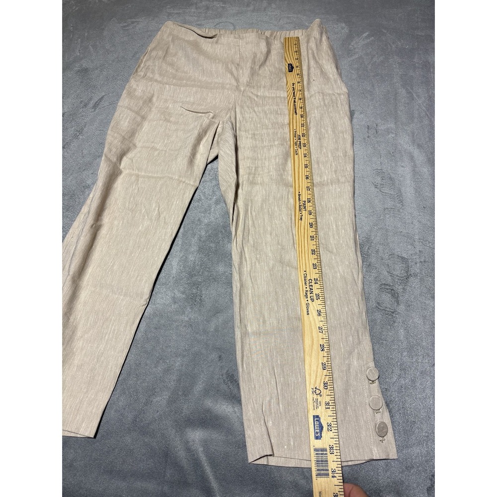 J Jill Womens Medium Petite Beige Linen Blend Stretch Button Hem Crop Pull Pants - Picture 4 of 13